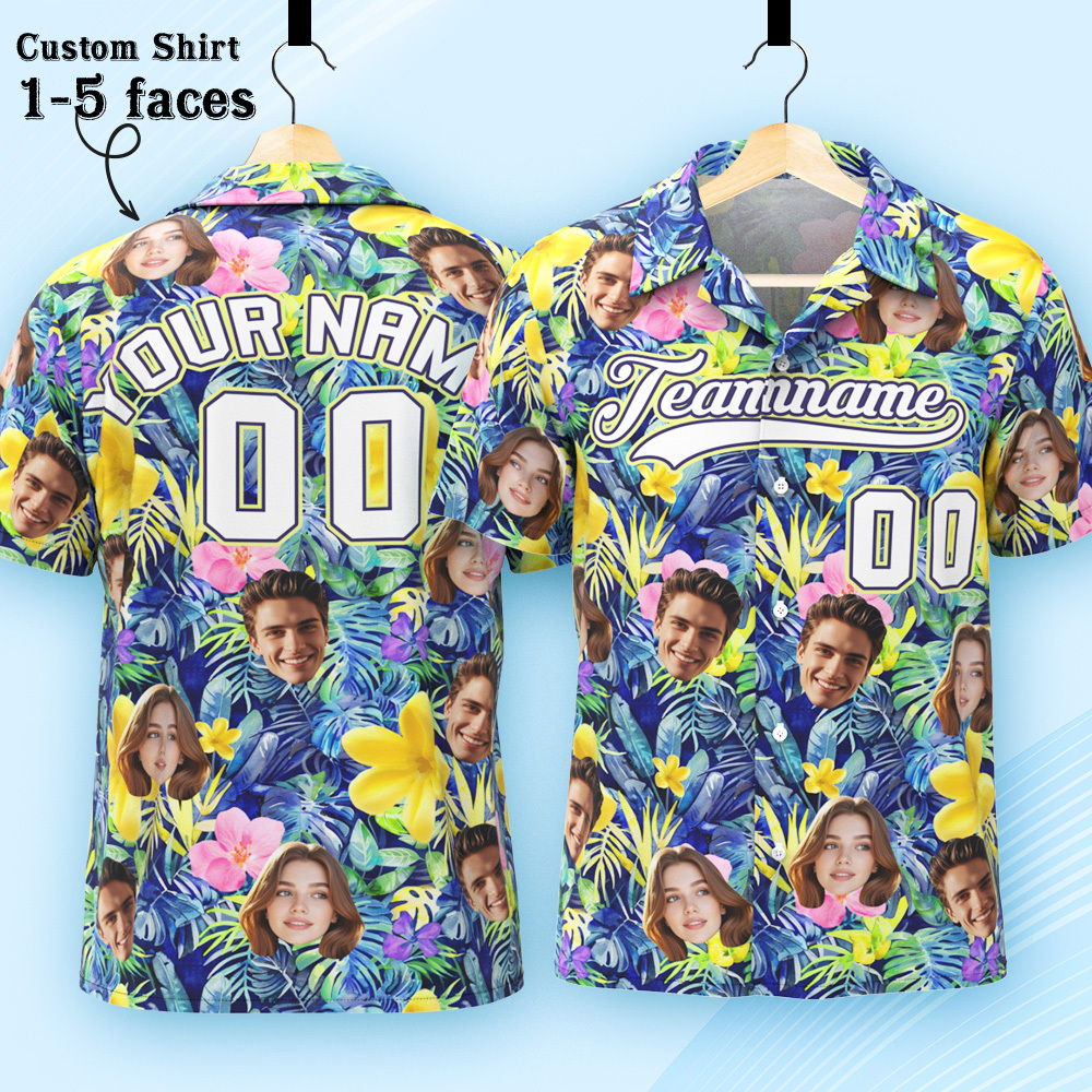 Custom Hawaiian Shirt with Face Teamname Name Number Personalized Hawaii Floral Shirt for Men Women - aiprintlab