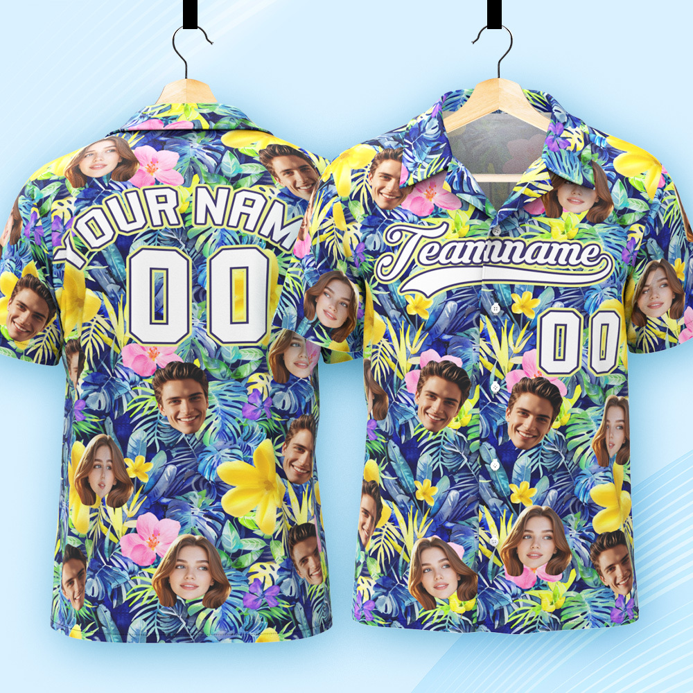 Custom Hawaiian Shirt with Face Teamname Name Number Personalized Hawaii Floral Shirt for Men Women - aiprintlab