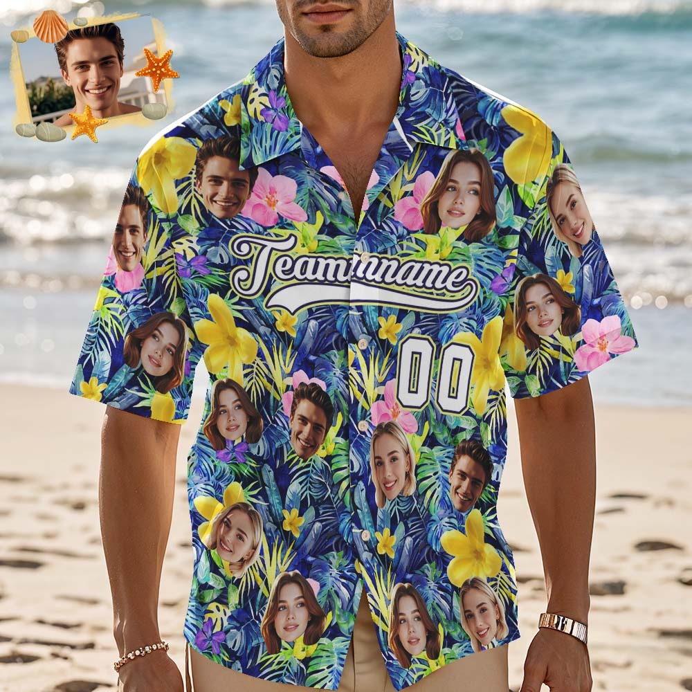 Custom Hawaiian Shirt with Face Teamname Name Number Personalized Hawaii Floral Shirt for Men Women - aiprintlab