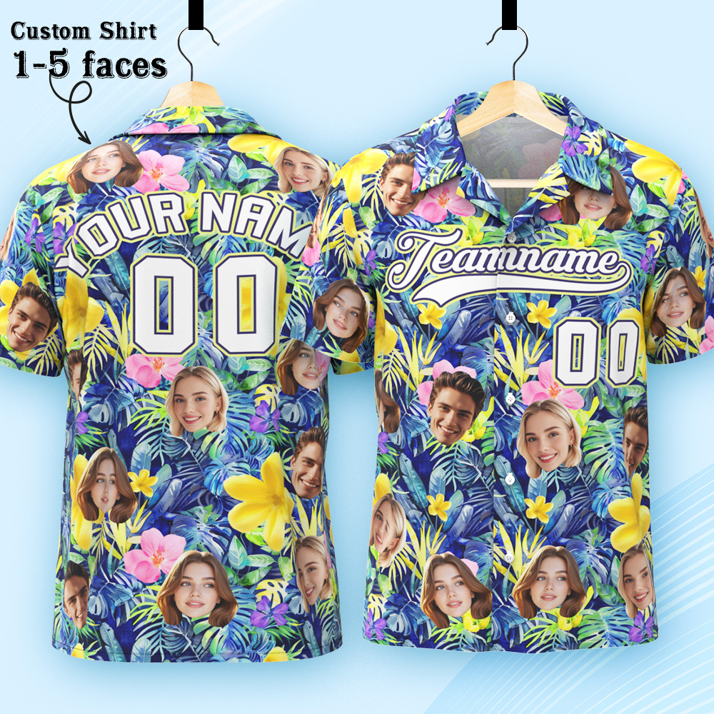 Custom Hawaiian Shirt with Face Teamname Name Number Personalized Hawaii Floral Shirt for Men Women - aiprintlab