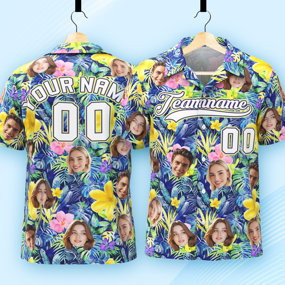 Custom Hawaiian Shirt with Face Teamname Name Number Personalized Hawaii Floral Shirt for Men Women - aiprintlab