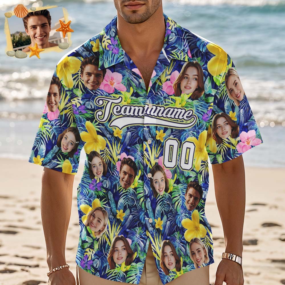 Custom Hawaiian Shirt with Face Teamname Name Number Personalized Hawaii Floral Shirt for Men Women - aiprintlab