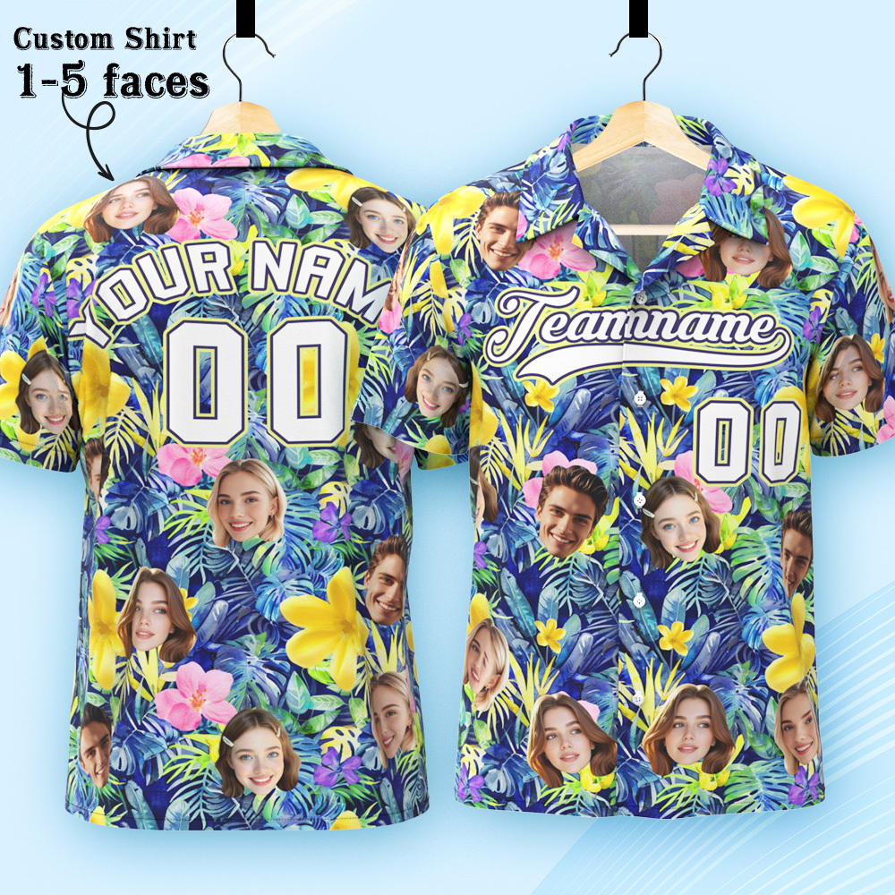 Custom Hawaiian Shirt with Face Teamname Name Number Personalized Hawaii Floral Shirt for Men Women - aiprintlab