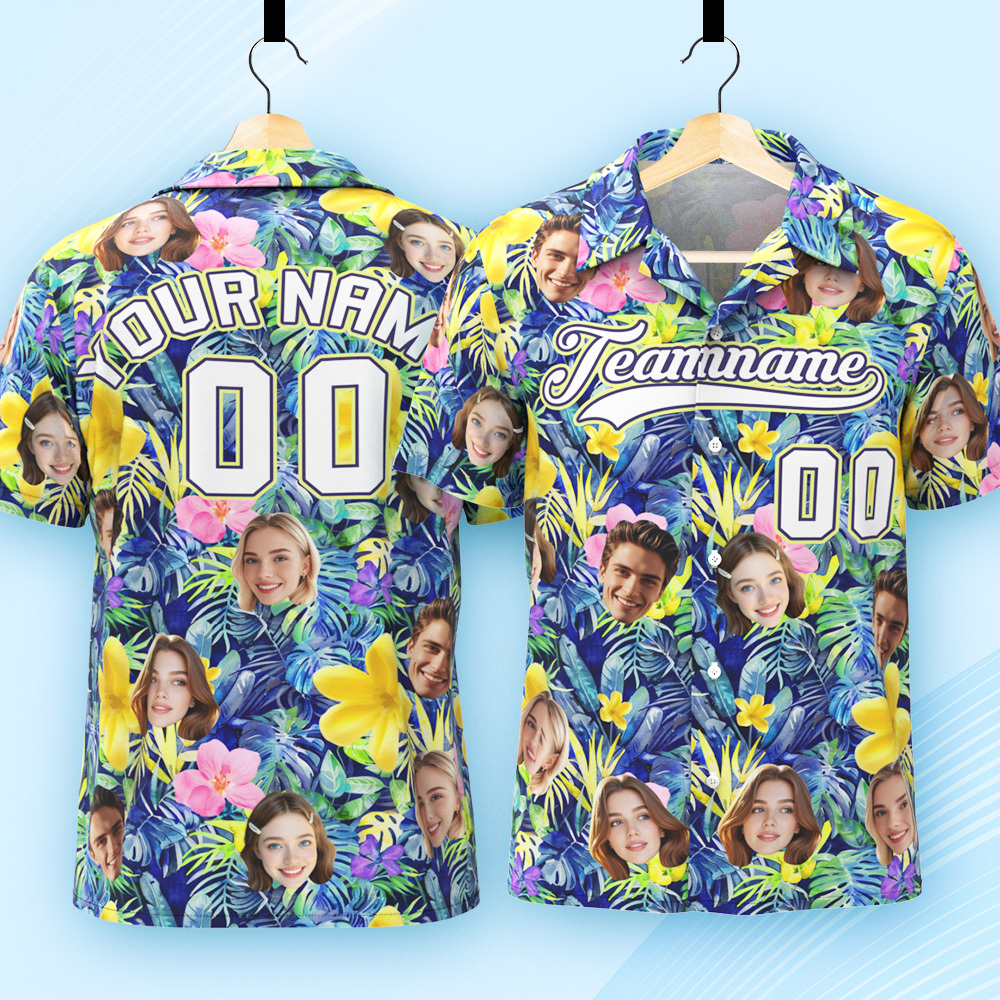 Custom Hawaiian Shirt with Face Teamname Name Number Personalized Hawaii Floral Shirt for Men Women - aiprintlab