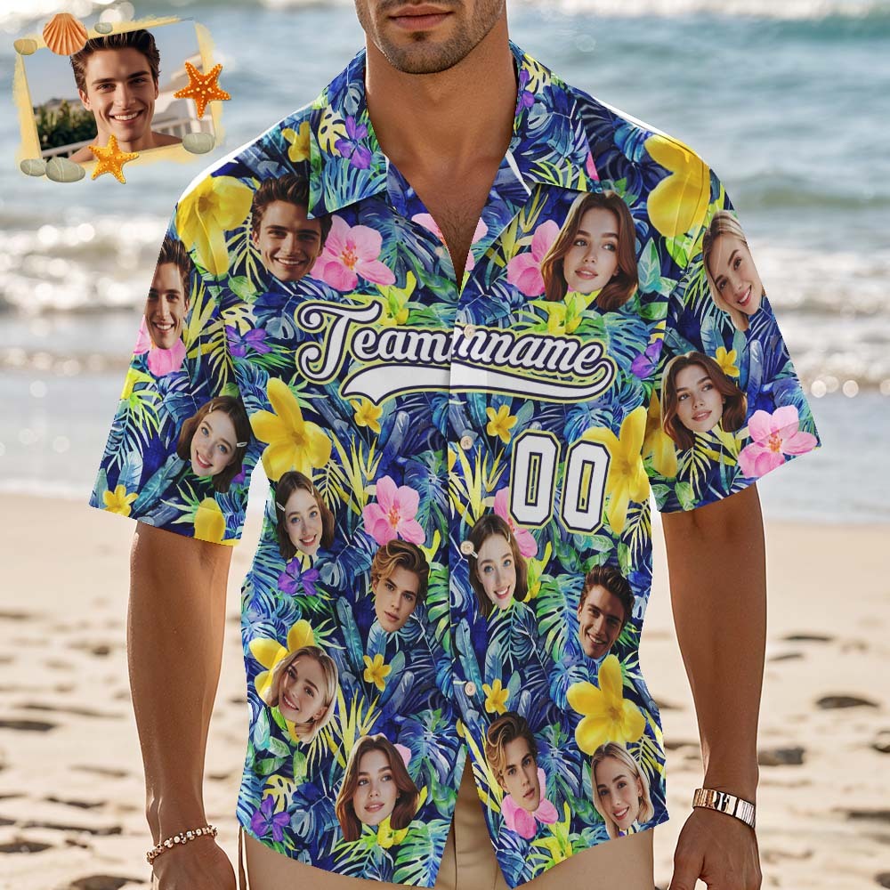Custom Hawaiian Shirt with Face Teamname Name Number Personalized Hawaii Floral Shirt for Men Women - aiprintlab