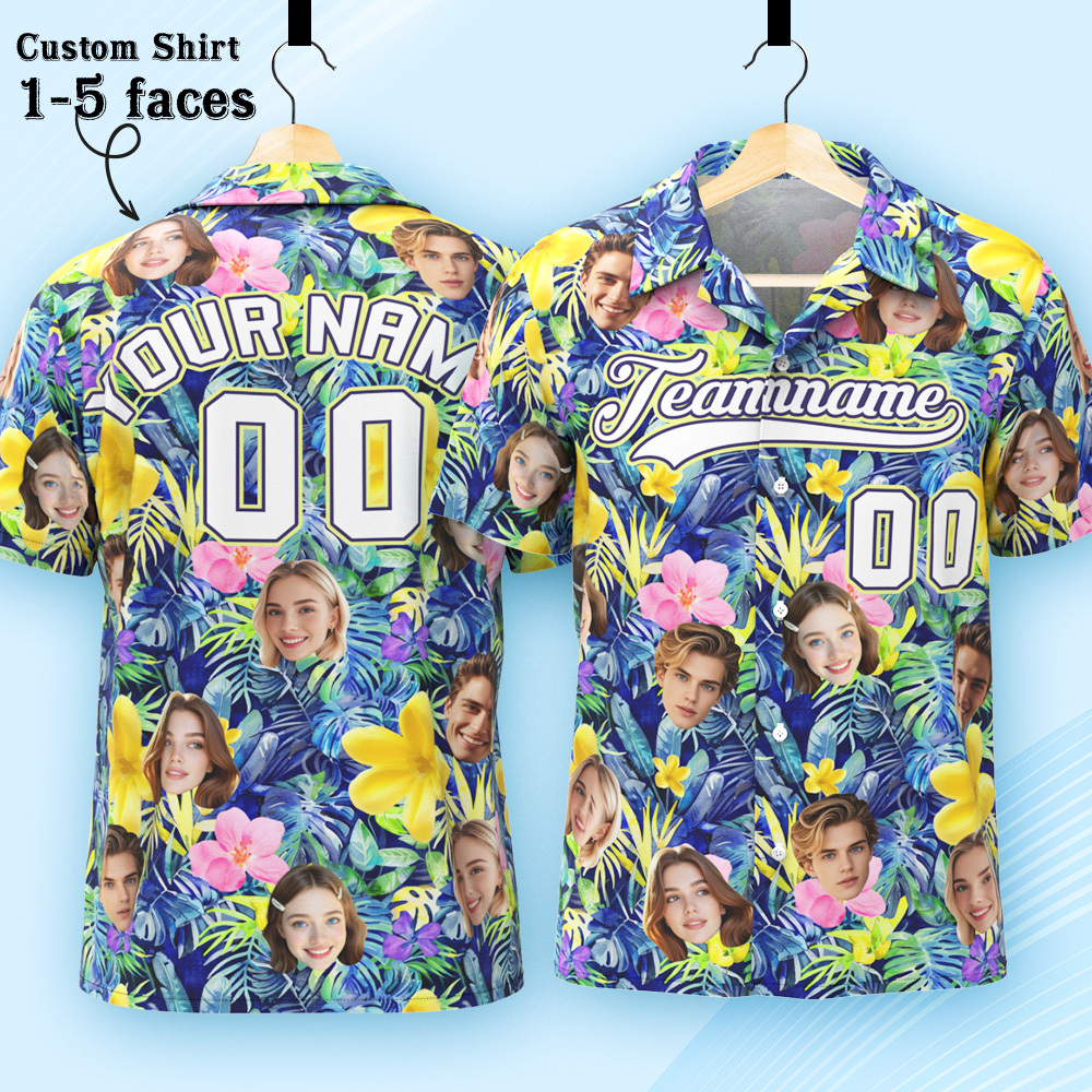 Custom Hawaiian Shirt with Face Teamname Name Number Personalized Hawaii Floral Shirt for Men Women - aiprintlab