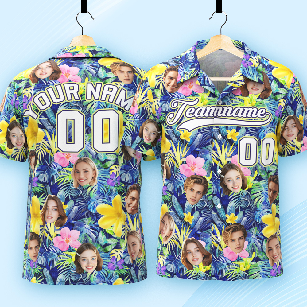 Custom Hawaiian Shirt with Face Teamname Name Number Personalized Hawaii Floral Shirt for Men Women - aiprintlab