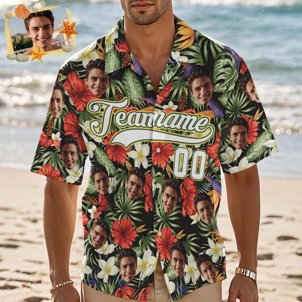 Custom Hawaiian Shirt with Face Teamname Name Number Personalized Hawaii Floral Shirt for Men Women - aiprintlab