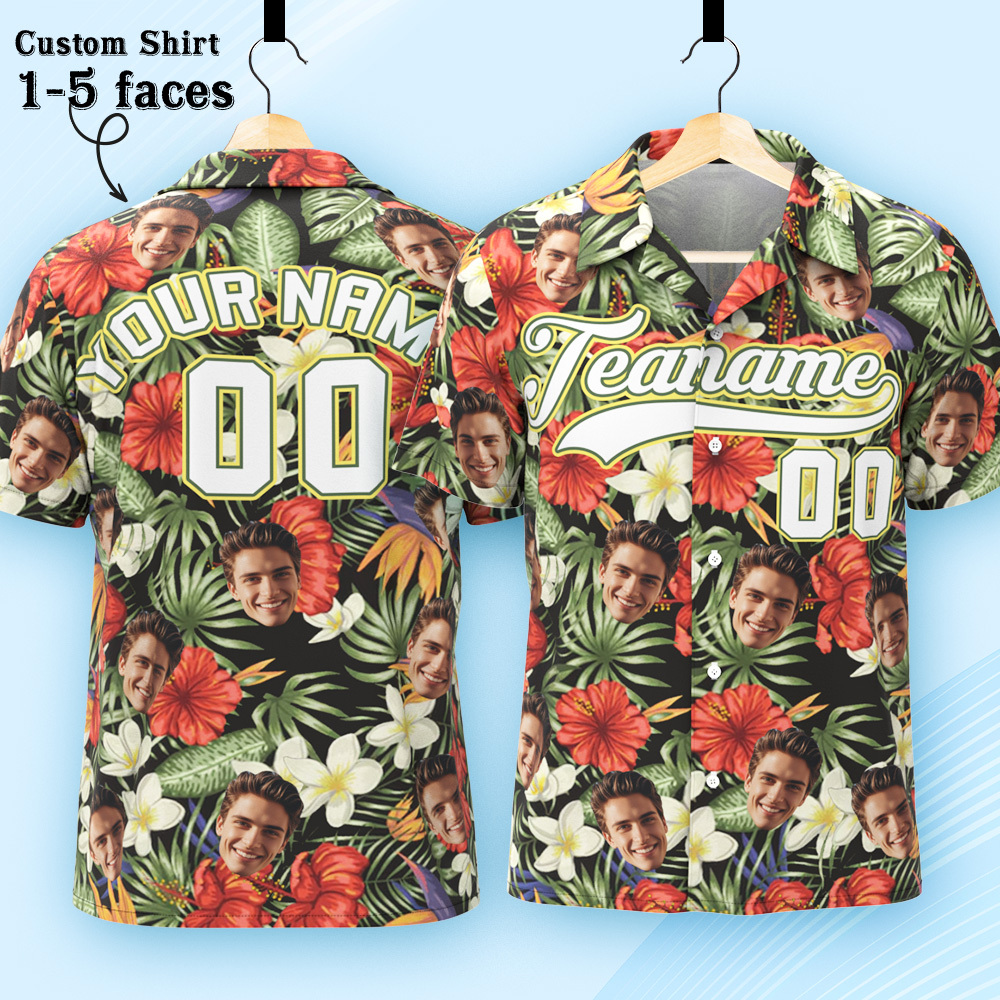 Custom Hawaiian Shirt with Face Teamname Name Number Personalized Hawaii Floral Shirt for Men Women - aiprintlab