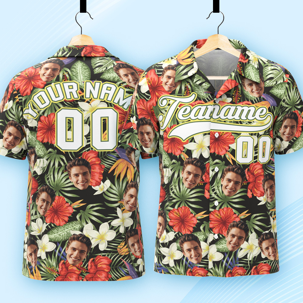 Custom Hawaiian Shirt with Face Teamname Name Number Personalized Hawaii Floral Shirt for Men Women - aiprintlab