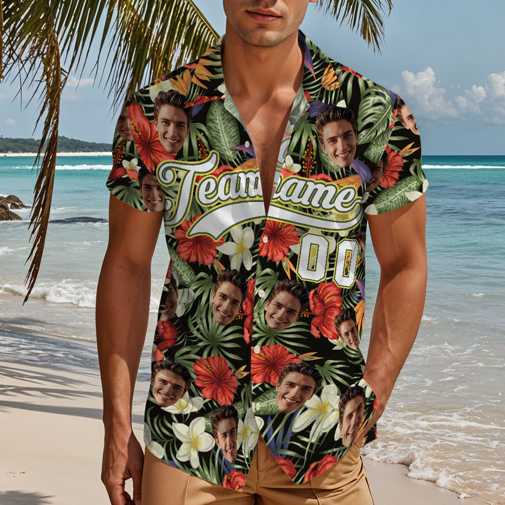 Custom Hawaiian Shirt with Face Teamname Name Number Personalized Hawaii Floral Shirt for Men Women - aiprintlab