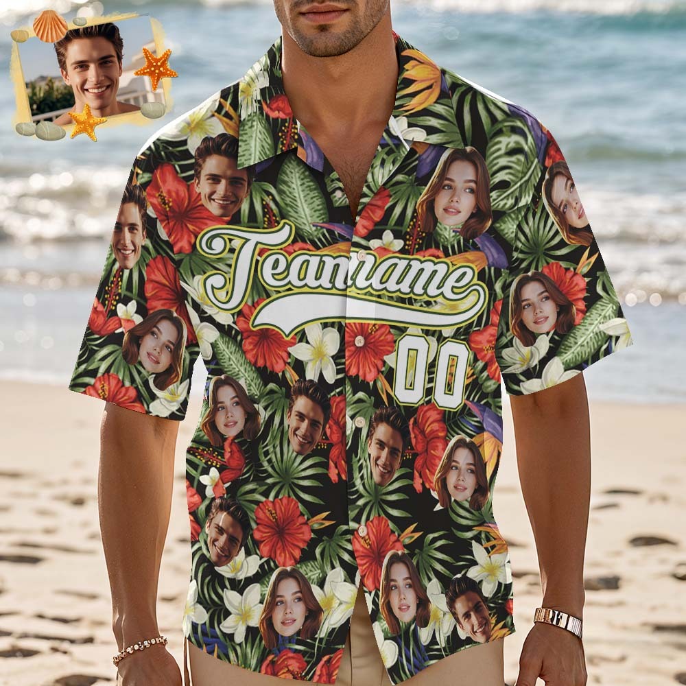 Custom Hawaiian Shirt with Face Teamname Name Number Personalized Hawaii Floral Shirt for Men Women - aiprintlab