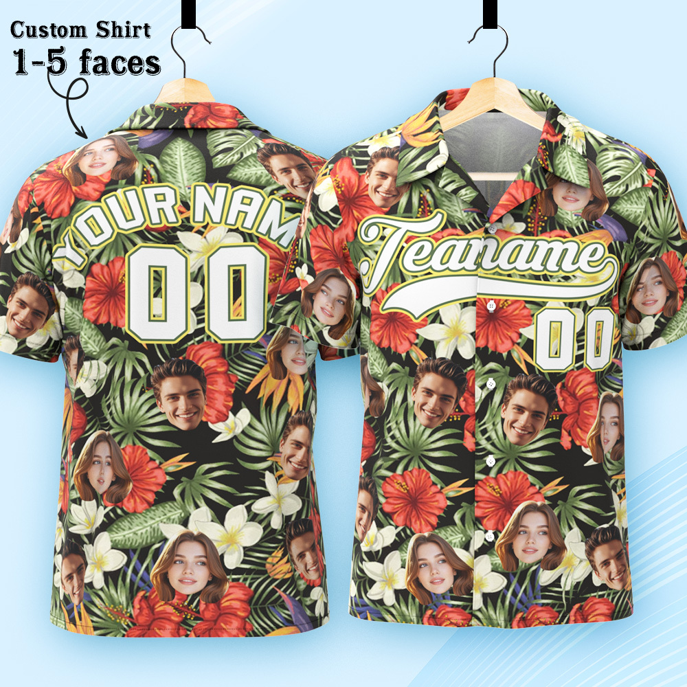 Custom Hawaiian Shirt with Face Teamname Name Number Personalized Hawaii Floral Shirt for Men Women - aiprintlab