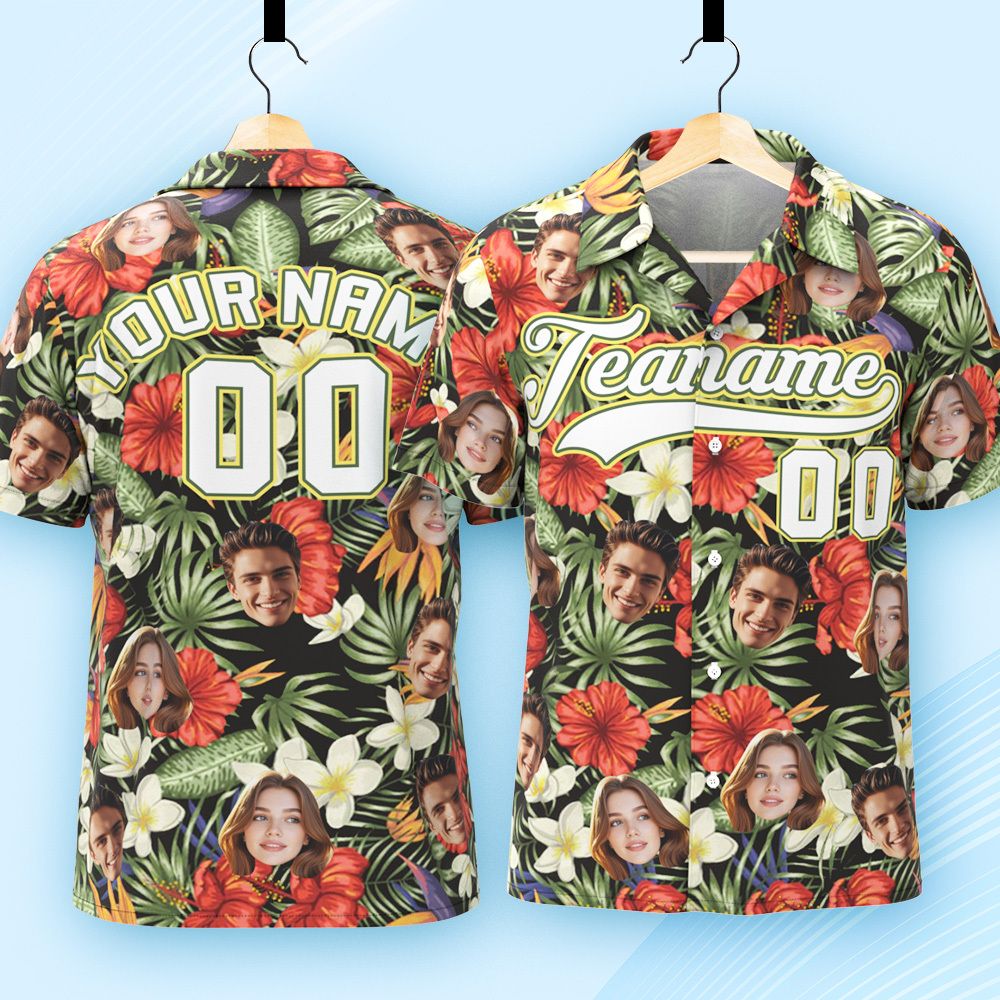 Custom Hawaiian Shirt with Face Teamname Name Number Personalized Hawaii Floral Shirt for Men Women - aiprintlab