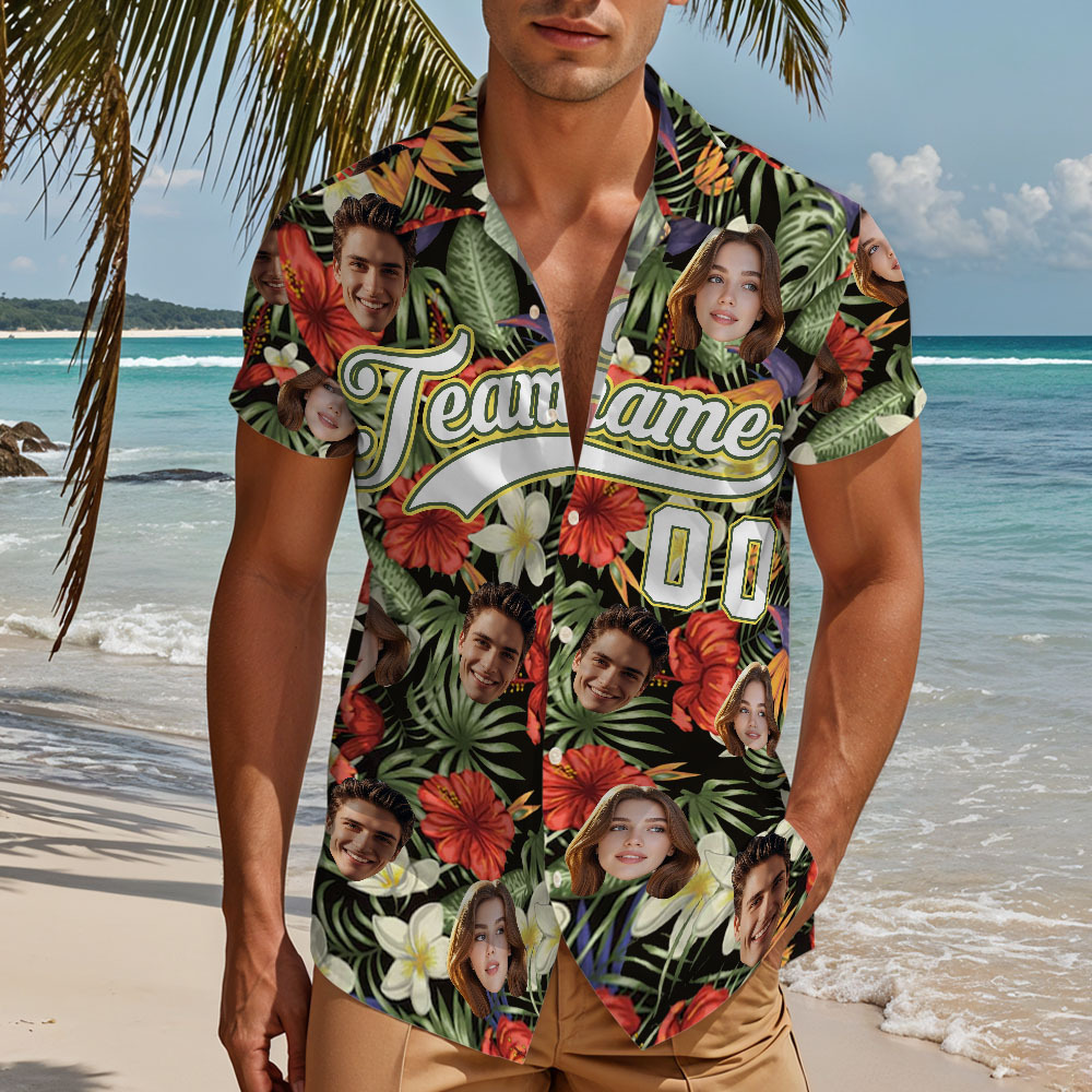 Custom Hawaiian Shirt with Face Teamname Name Number Personalized Hawaii Floral Shirt for Men Women - aiprintlab