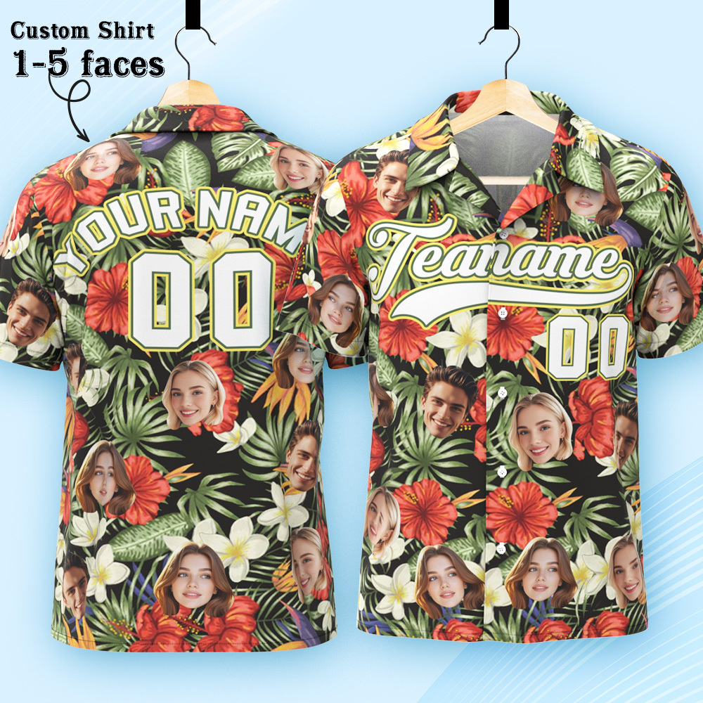 Custom Hawaiian Shirt with Face Teamname Name Number Personalized Hawaii Floral Shirt for Men Women - aiprintlab
