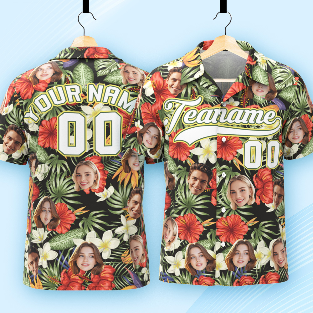 Custom Hawaiian Shirt with Face Teamname Name Number Personalized Hawaii Floral Shirt for Men Women - aiprintlab