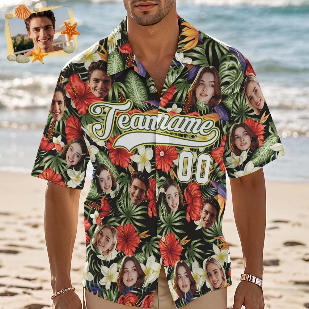 Custom Hawaiian Shirt with Face Teamname Name Number Personalized Hawaii Floral Shirt for Men Women - aiprintlab