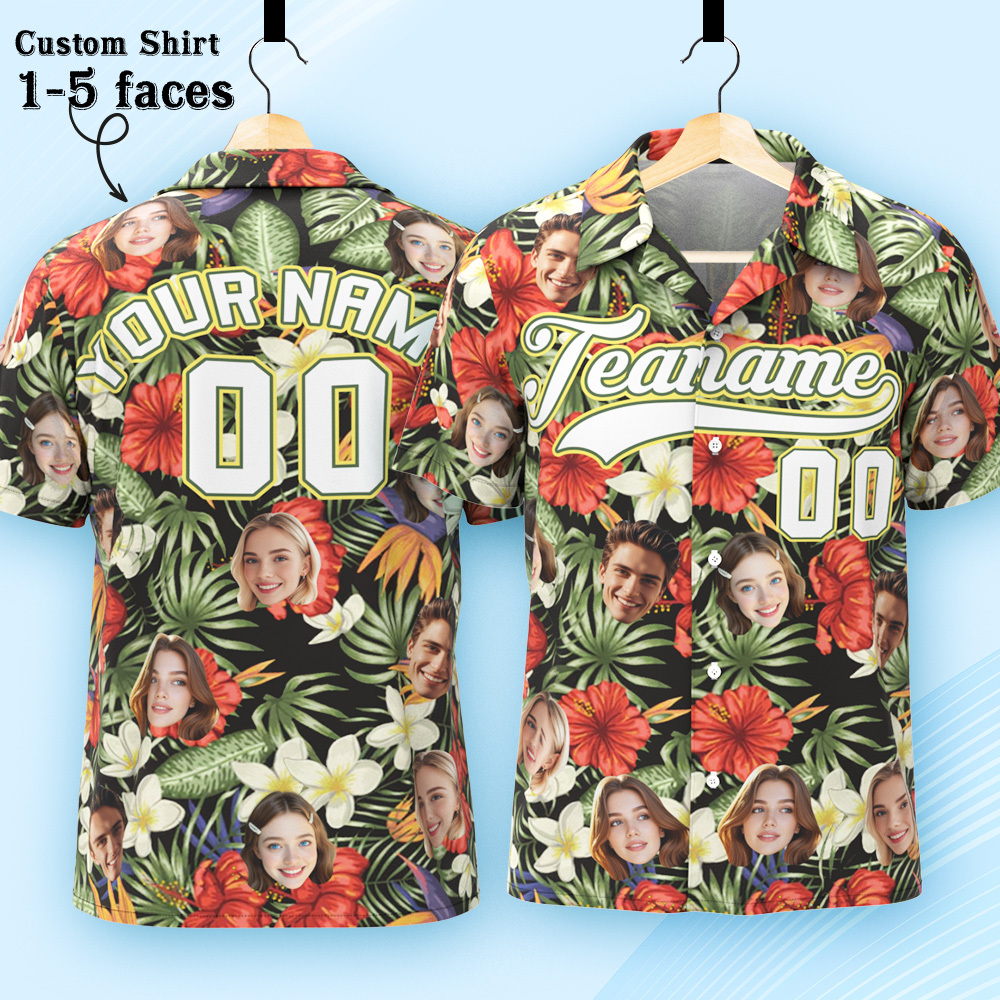 Custom Hawaiian Shirt with Face Teamname Name Number Personalized Hawaii Floral Shirt for Men Women - aiprintlab