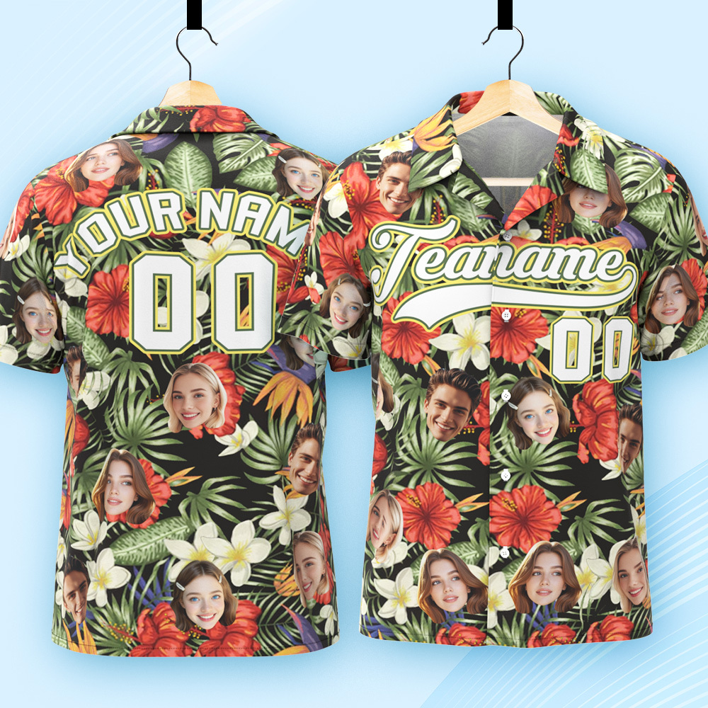 Custom Hawaiian Shirt with Face Teamname Name Number Personalized Hawaii Floral Shirt for Men Women - aiprintlab
