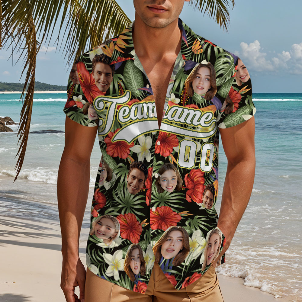 Custom Hawaiian Shirt with Face Teamname Name Number Personalized Hawaii Floral Shirt for Men Women - aiprintlab