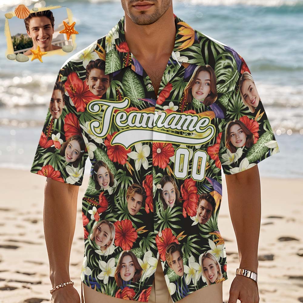 Custom Hawaiian Shirt with Face Teamname Name Number Personalized Hawaii Floral Shirt for Men Women - aiprintlab