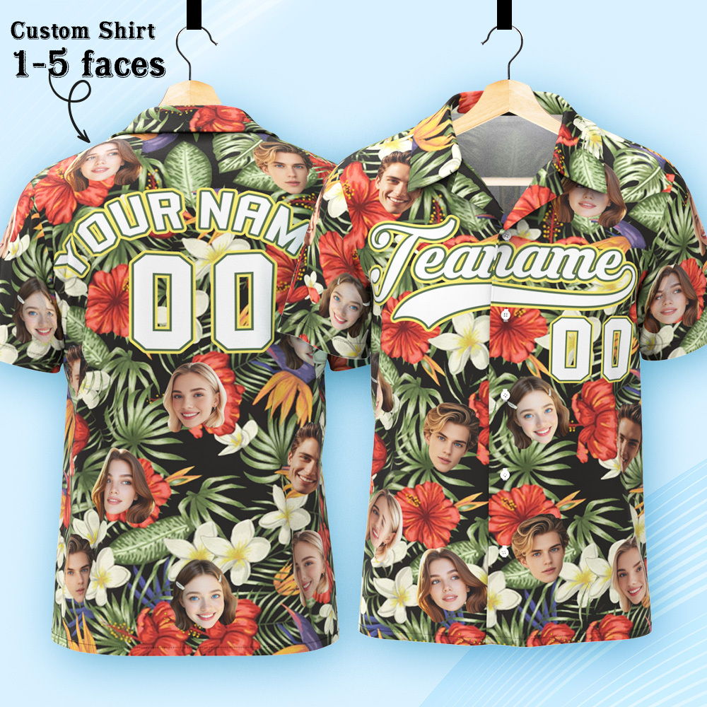 Custom Hawaiian Shirt with Face Teamname Name Number Personalized Hawaii Floral Shirt for Men Women - aiprintlab