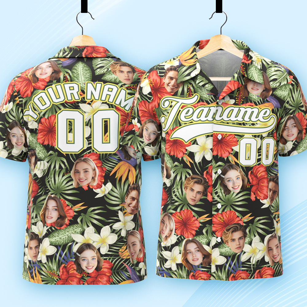 Custom Hawaiian Shirt with Face Teamname Name Number Personalized Hawaii Floral Shirt for Men Women - aiprintlab