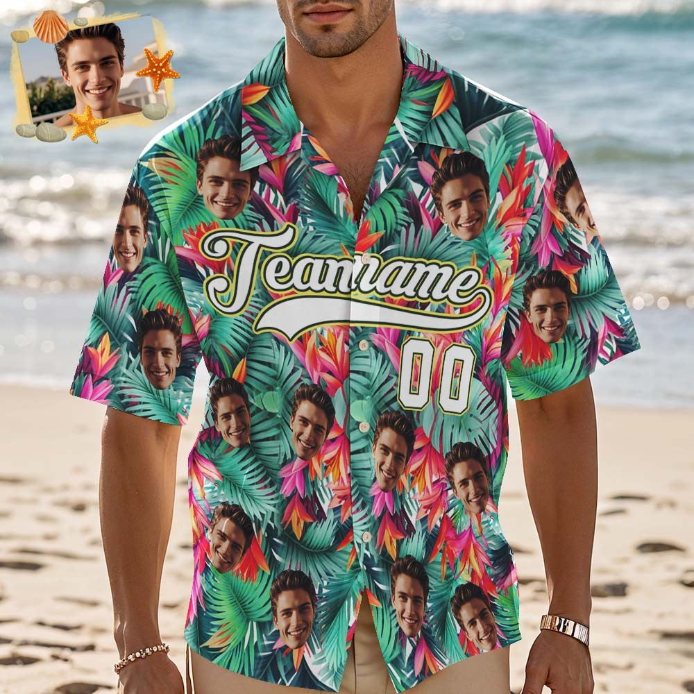 Custom Hawaiian Shirt with Face Teamname Name Number Personalized Hawaii Floral Shirt for Men Women - aiprintlab