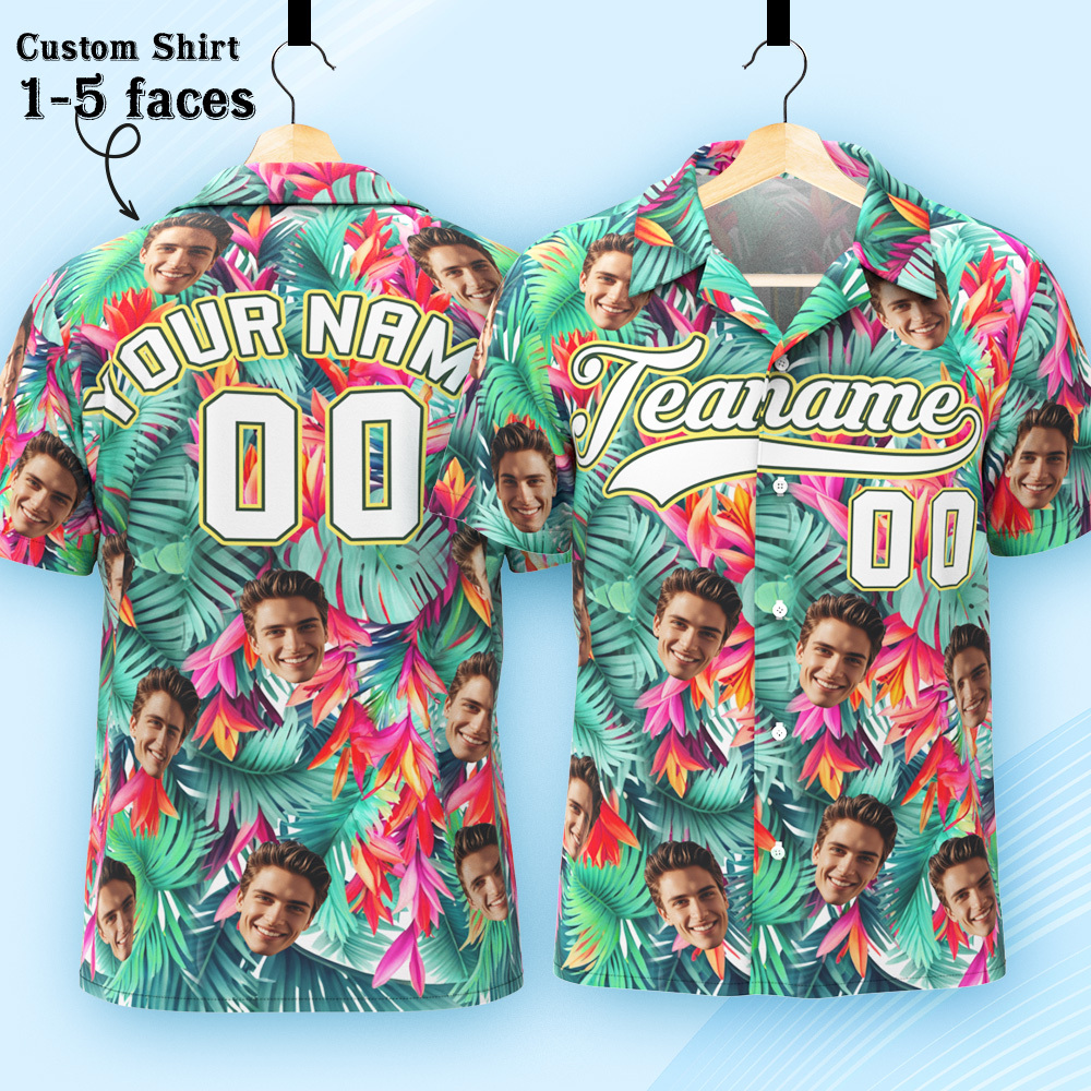 Custom Hawaiian Shirt with Face Teamname Name Number Personalized Hawaii Floral Shirt for Men Women - aiprintlab