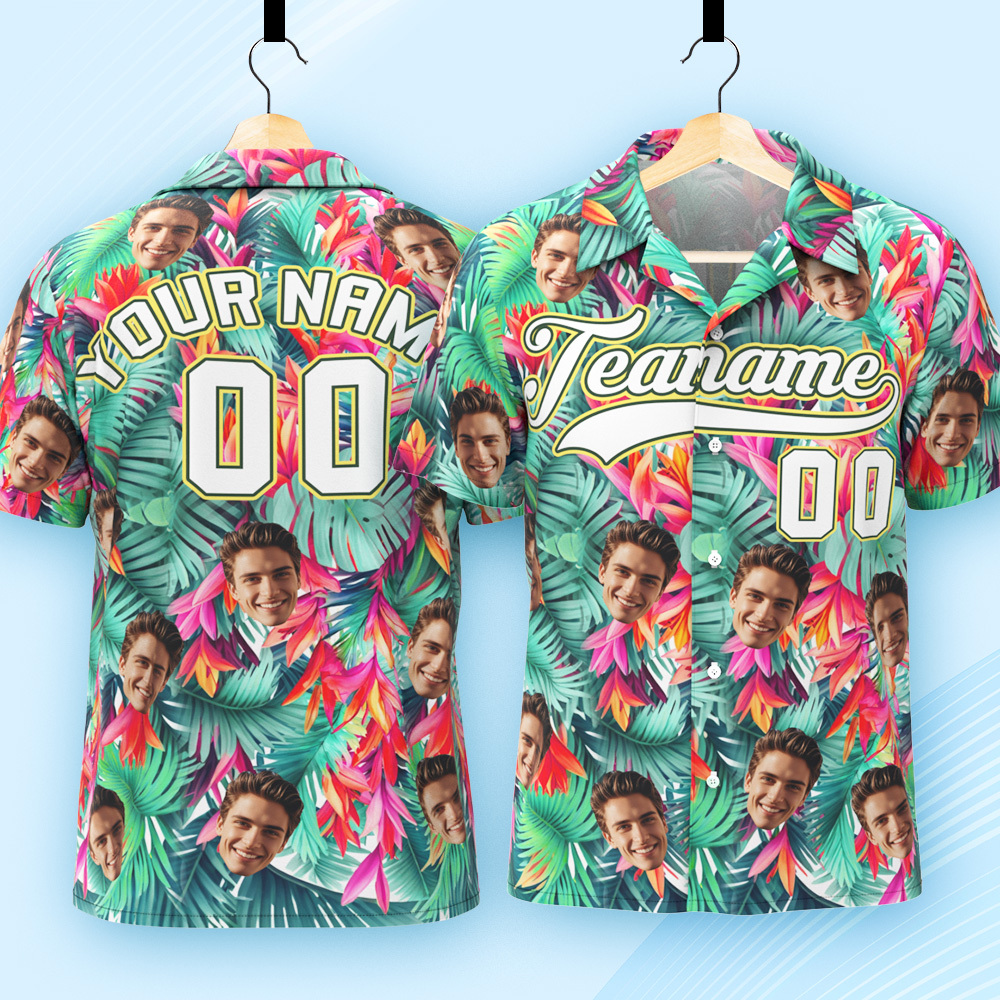 Custom Hawaiian Shirt with Face Teamname Name Number Personalized Hawaii Floral Shirt for Men Women - aiprintlab