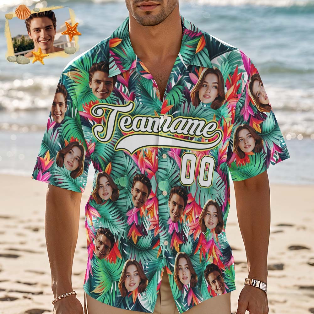 Custom Hawaiian Shirt with Face Teamname Name Number Personalized Hawaii Floral Shirt for Men Women - aiprintlab