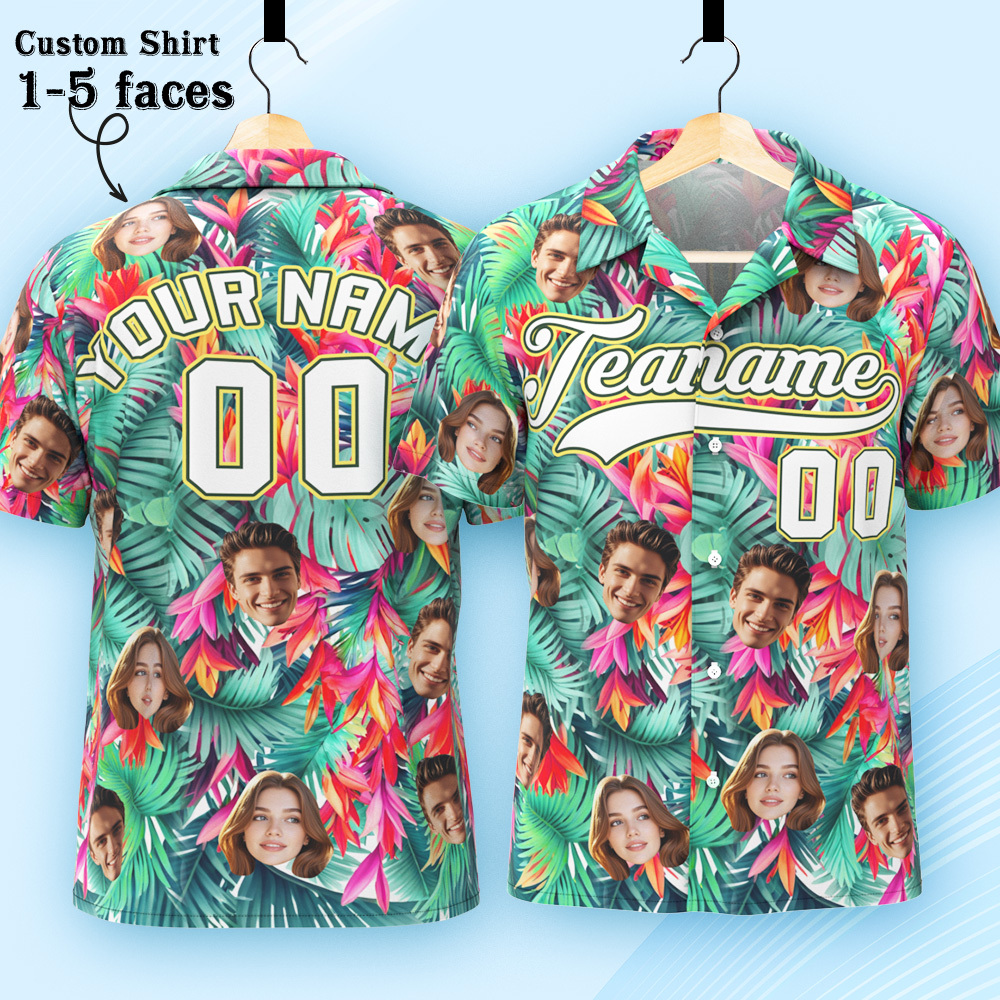 Custom Hawaiian Shirt with Face Teamname Name Number Personalized Hawaii Floral Shirt for Men Women - aiprintlab