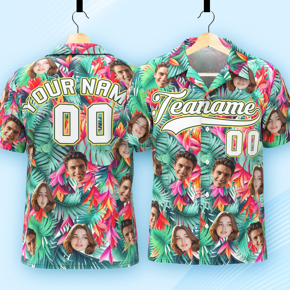 Custom Hawaiian Shirt with Face Teamname Name Number Personalized Hawaii Floral Shirt for Men Women - aiprintlab