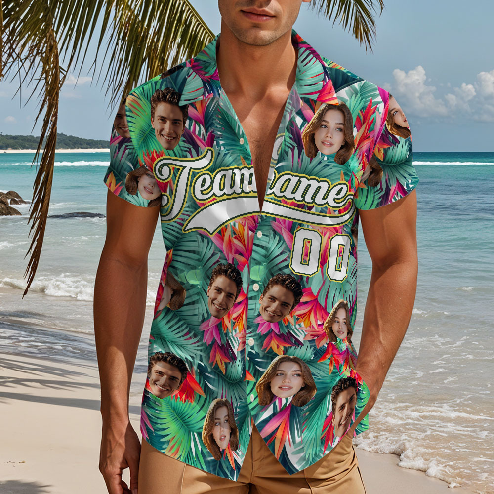 Custom Hawaiian Shirt with Face Teamname Name Number Personalized Hawaii Floral Shirt for Men Women - aiprintlab