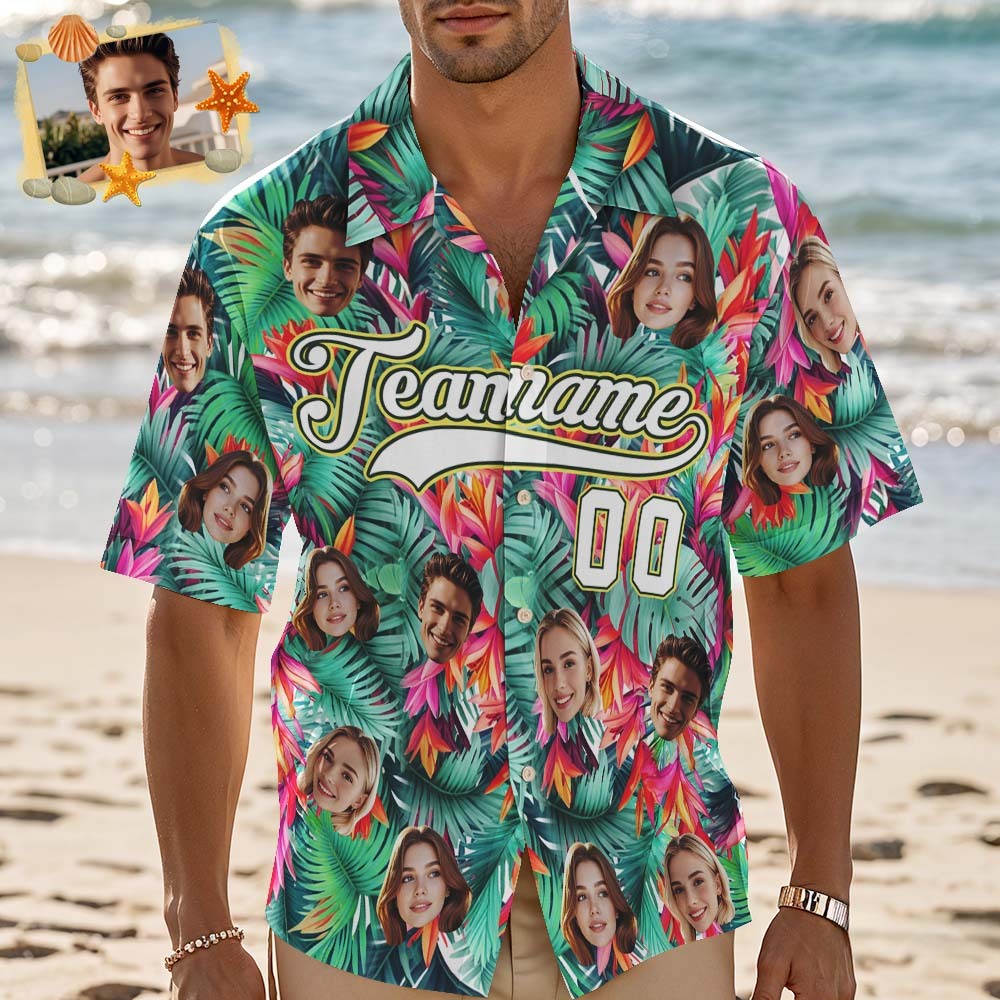 Custom Hawaiian Shirt with Face Teamname Name Number Personalized Hawaii Floral Shirt for Men Women - aiprintlab