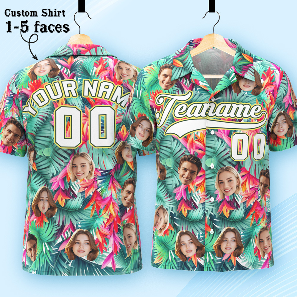 Custom Hawaiian Shirt with Face Teamname Name Number Personalized Hawaii Floral Shirt for Men Women - aiprintlab