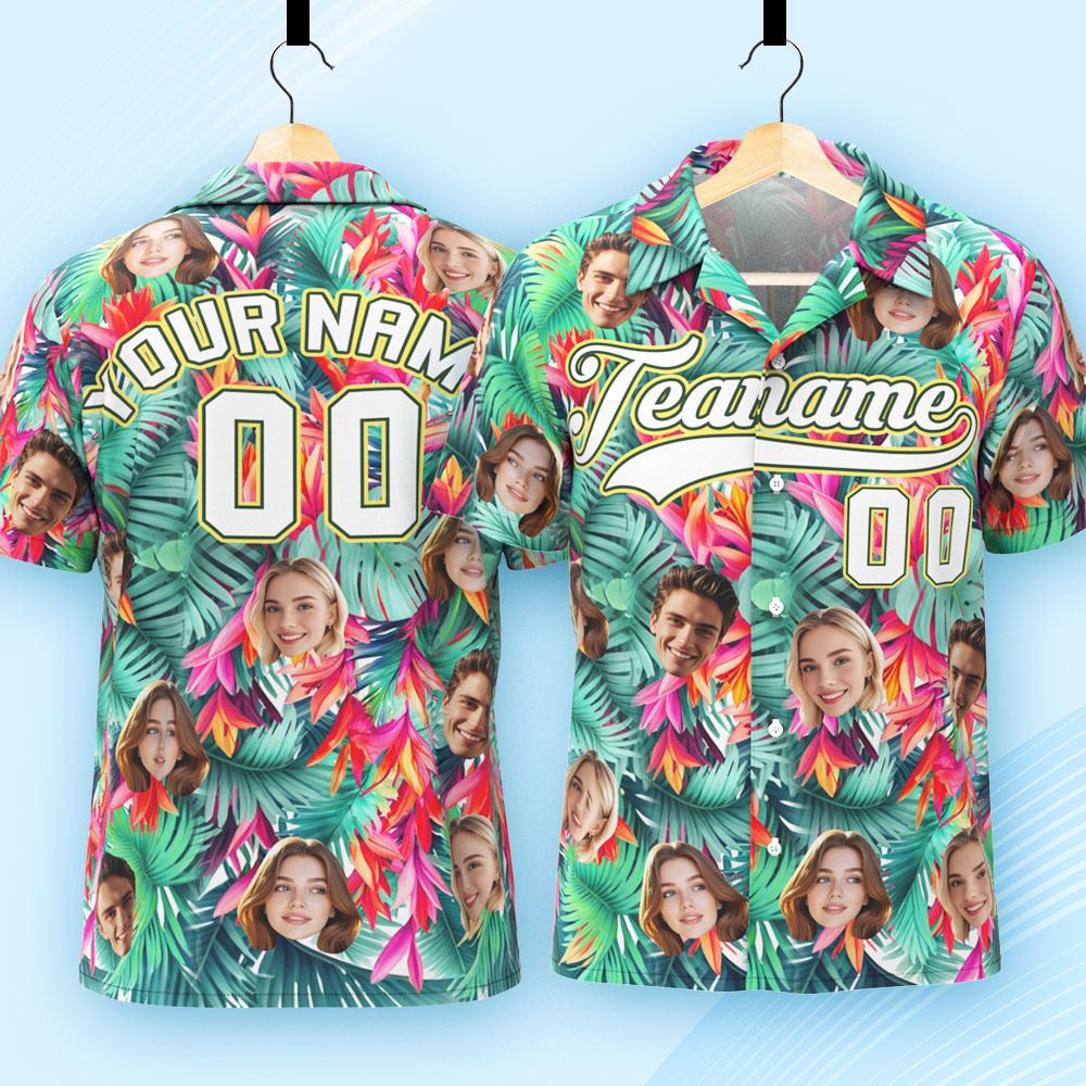 Custom Hawaiian Shirt with Face Teamname Name Number Personalized Hawaii Floral Shirt for Men Women - aiprintlab