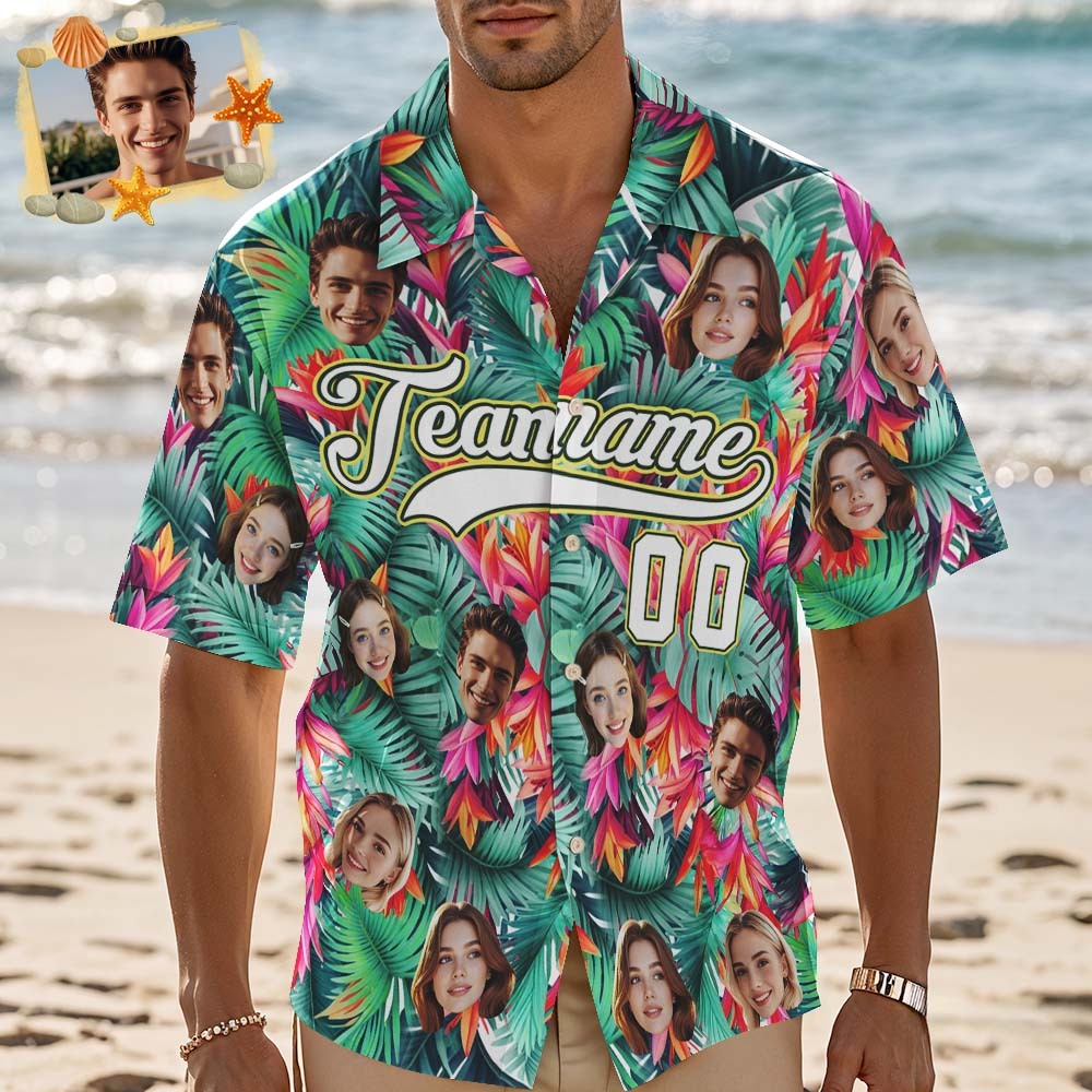 Custom Hawaiian Shirt with Face Teamname Name Number Personalized Hawaii Floral Shirt for Men Women - aiprintlab