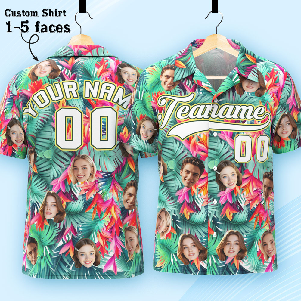 Custom Hawaiian Shirt with Face Teamname Name Number Personalized Hawaii Floral Shirt for Men Women - aiprintlab