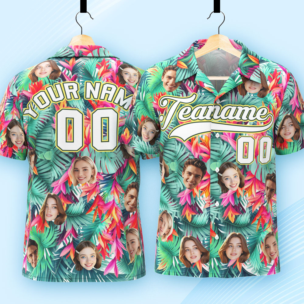 Custom Hawaiian Shirt with Face Teamname Name Number Personalized Hawaii Floral Shirt for Men Women - aiprintlab