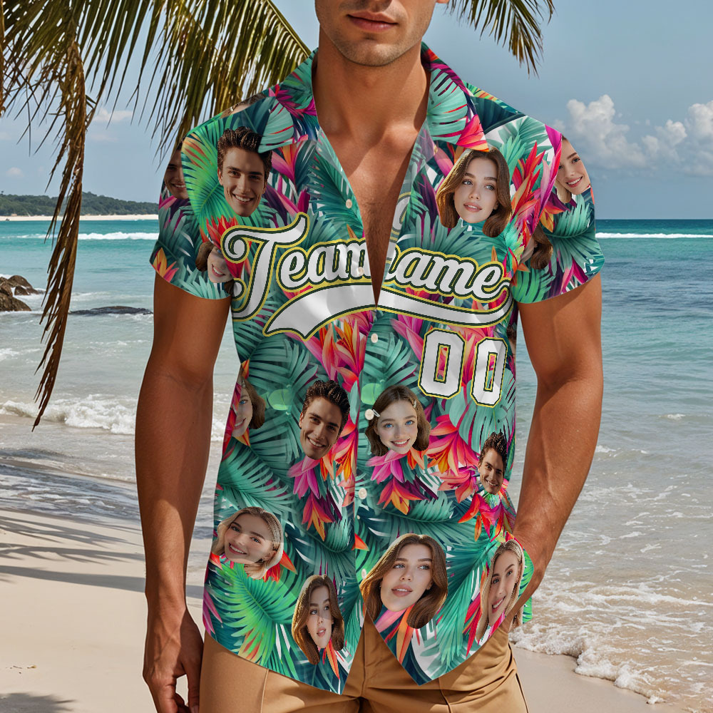 Custom Hawaiian Shirt with Face Teamname Name Number Personalized Hawaii Floral Shirt for Men Women - aiprintlab