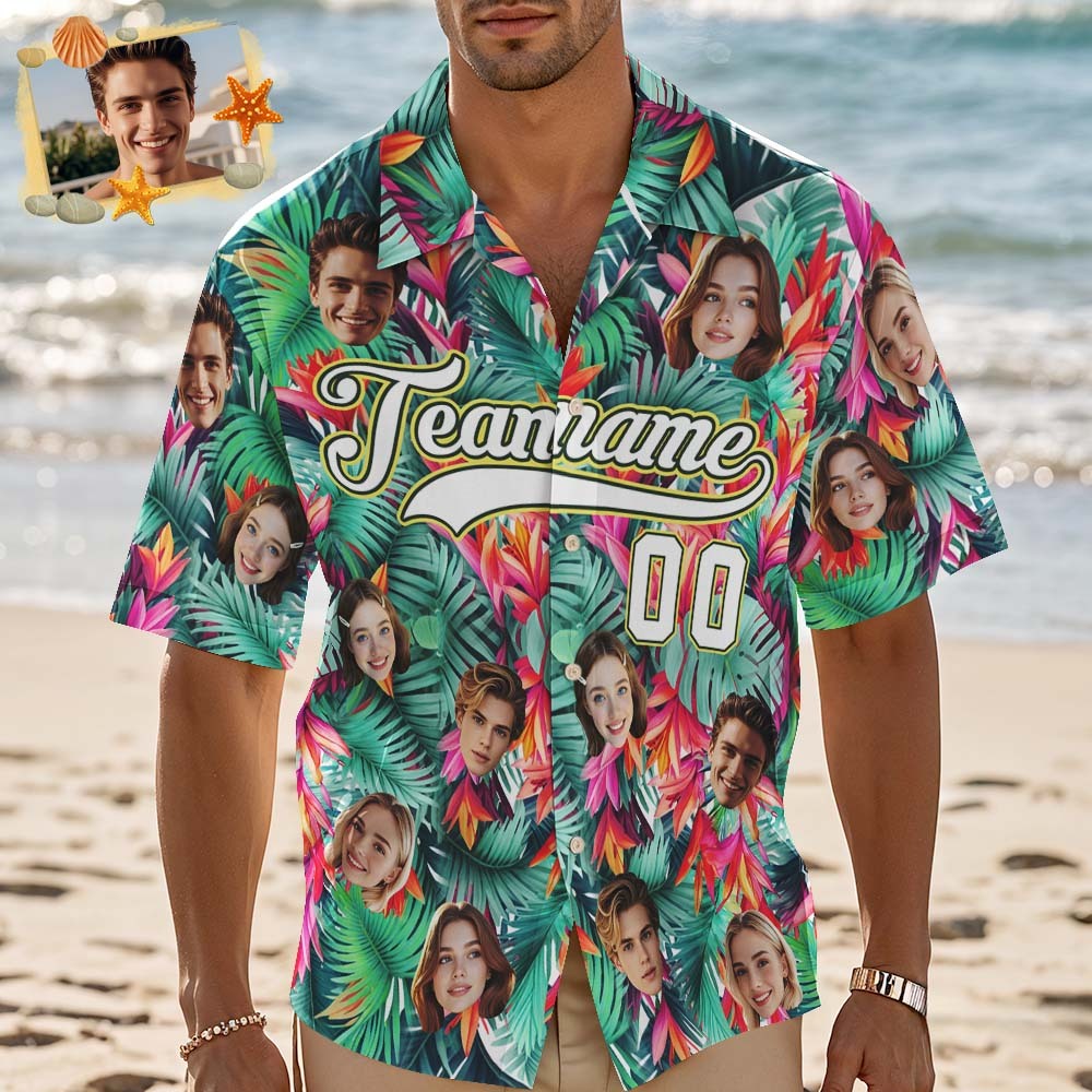 Custom Hawaiian Shirt with Face Teamname Name Number Personalized Hawaii Floral Shirt for Men Women - aiprintlab