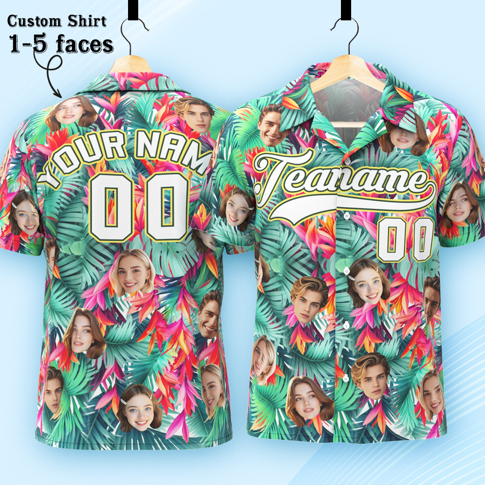 Custom Hawaiian Shirt with Face Teamname Name Number Personalized Hawaii Floral Shirt for Men Women - aiprintlab