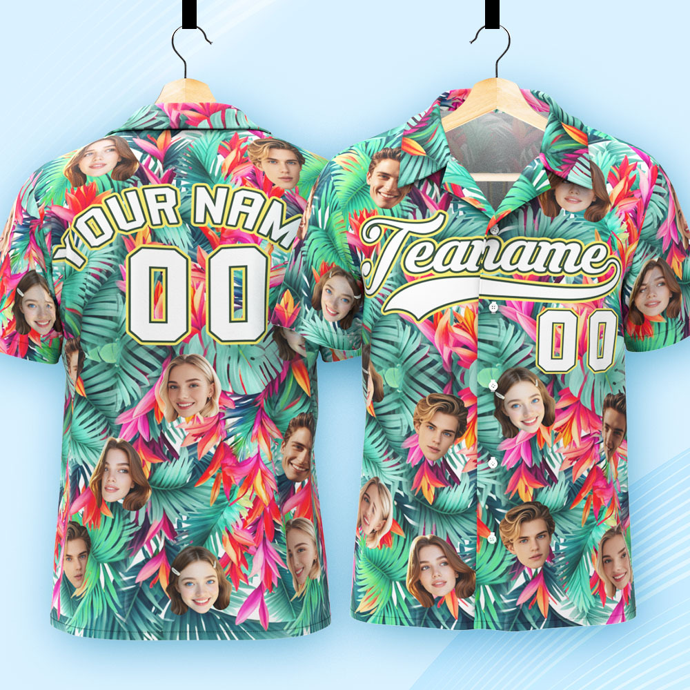 Custom Hawaiian Shirt with Face Teamname Name Number Personalized Hawaii Floral Shirt for Men Women - aiprintlab