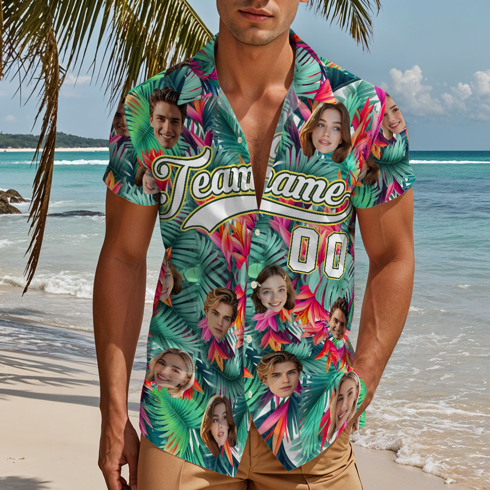 Custom Hawaiian Shirt with Face Teamname Name Number Personalized Hawaii Floral Shirt for Men Women - aiprintlab