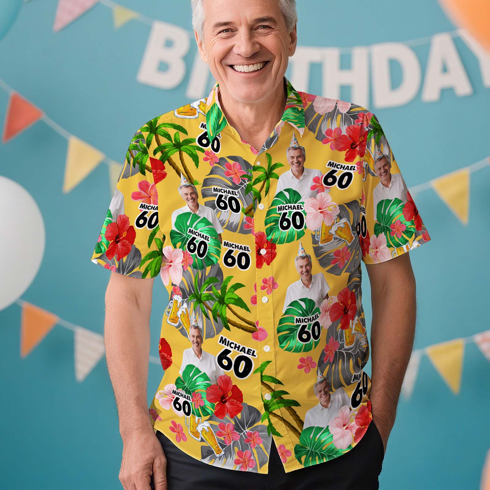 Custom Birthday Hawaiian Shirt Personalized Number & Face Print Shirt - aiprintlab