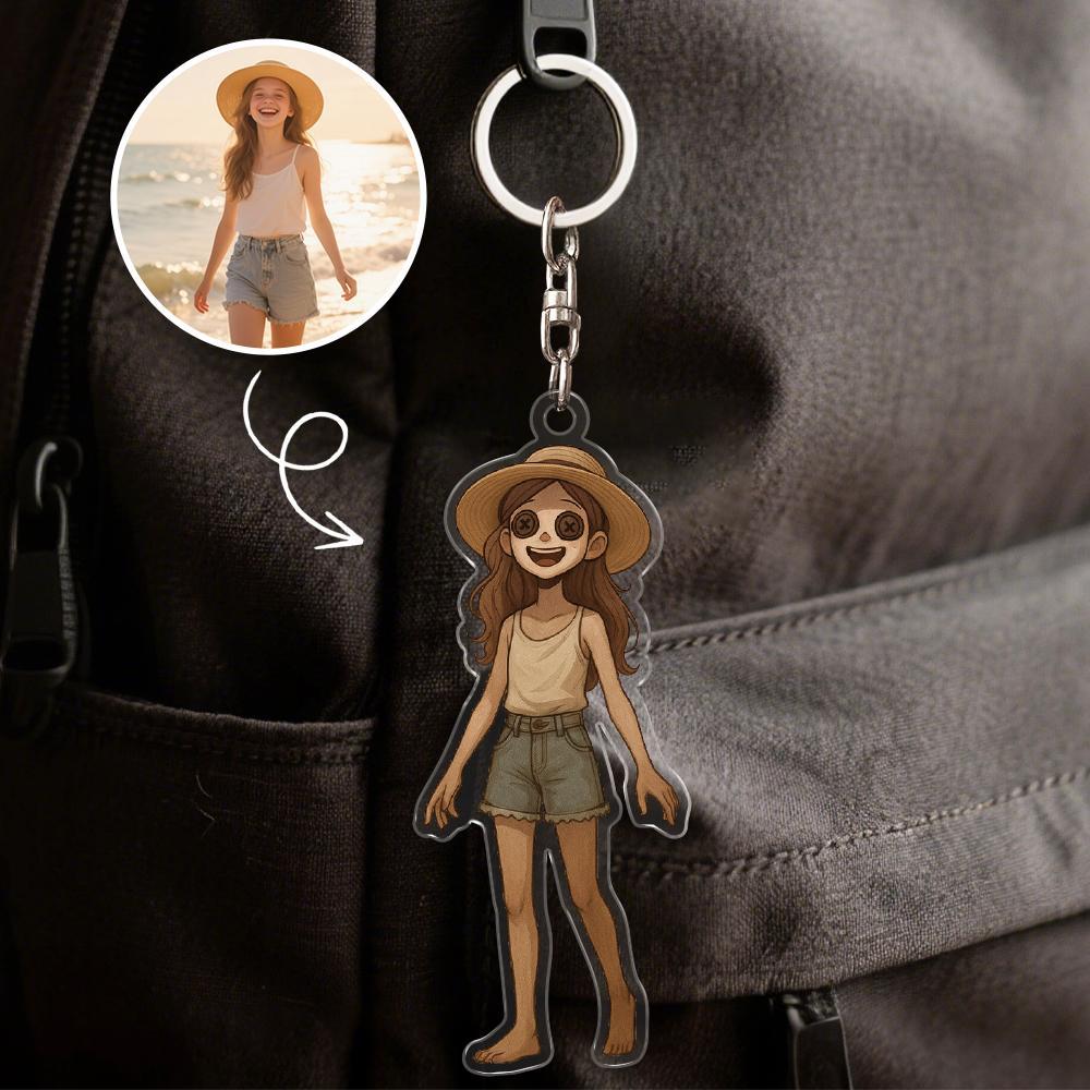 Personalized Acrylic Cartoon Keychain With Button Eyes Filter Custom Figure Photo Bag Charm Individually Made Unique Creative Gift Perfect For Girlfriend Anniversary Birthday Couple Accessory Fashion Decoration