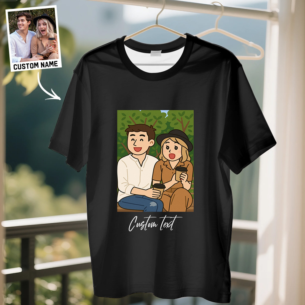 Personalized Cartoon Style T Shirt Custom Anime Portrait Tee Gift for Him