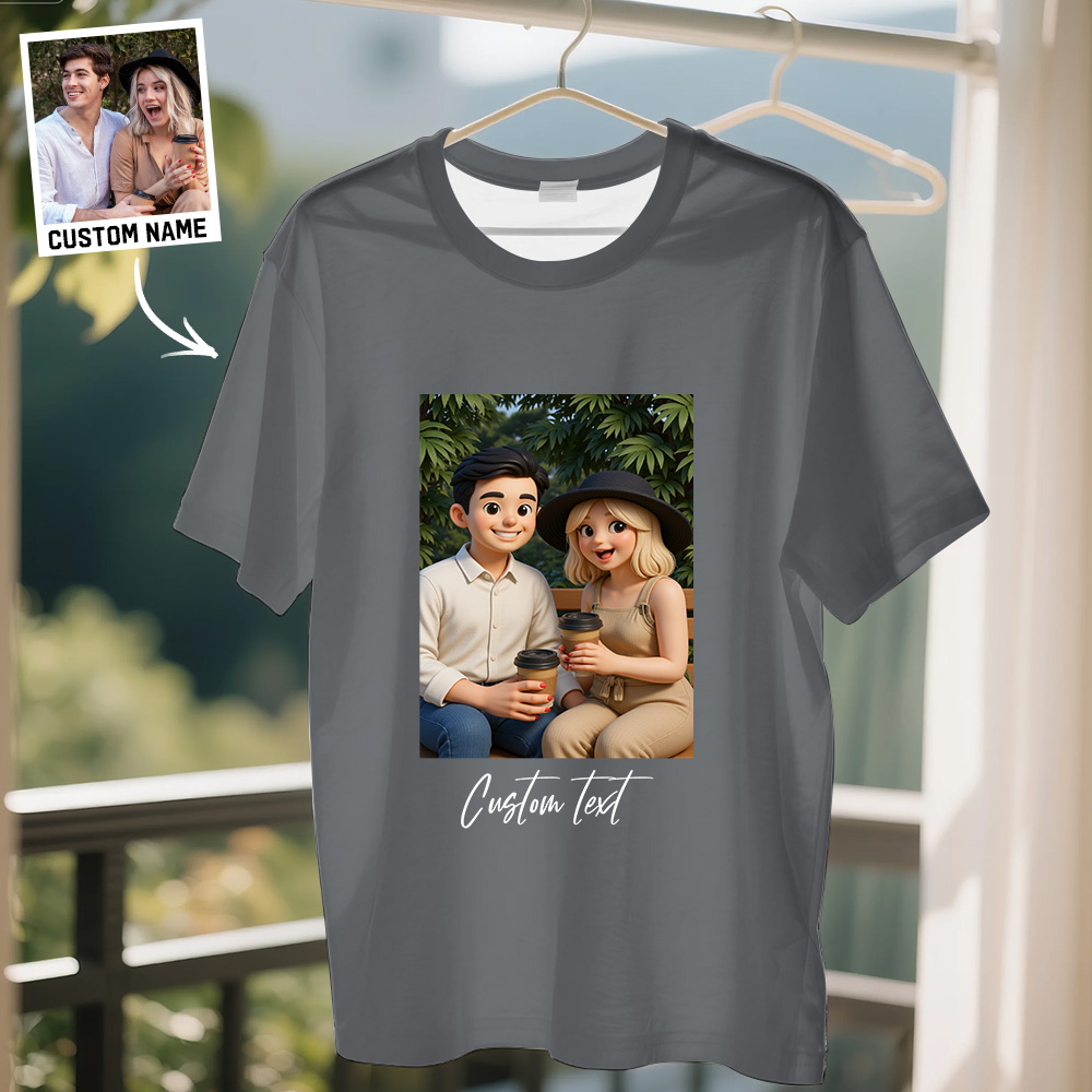 Couple Style Cartoon Drawing T Shirts with Names Sweet Gift for Boyfriend